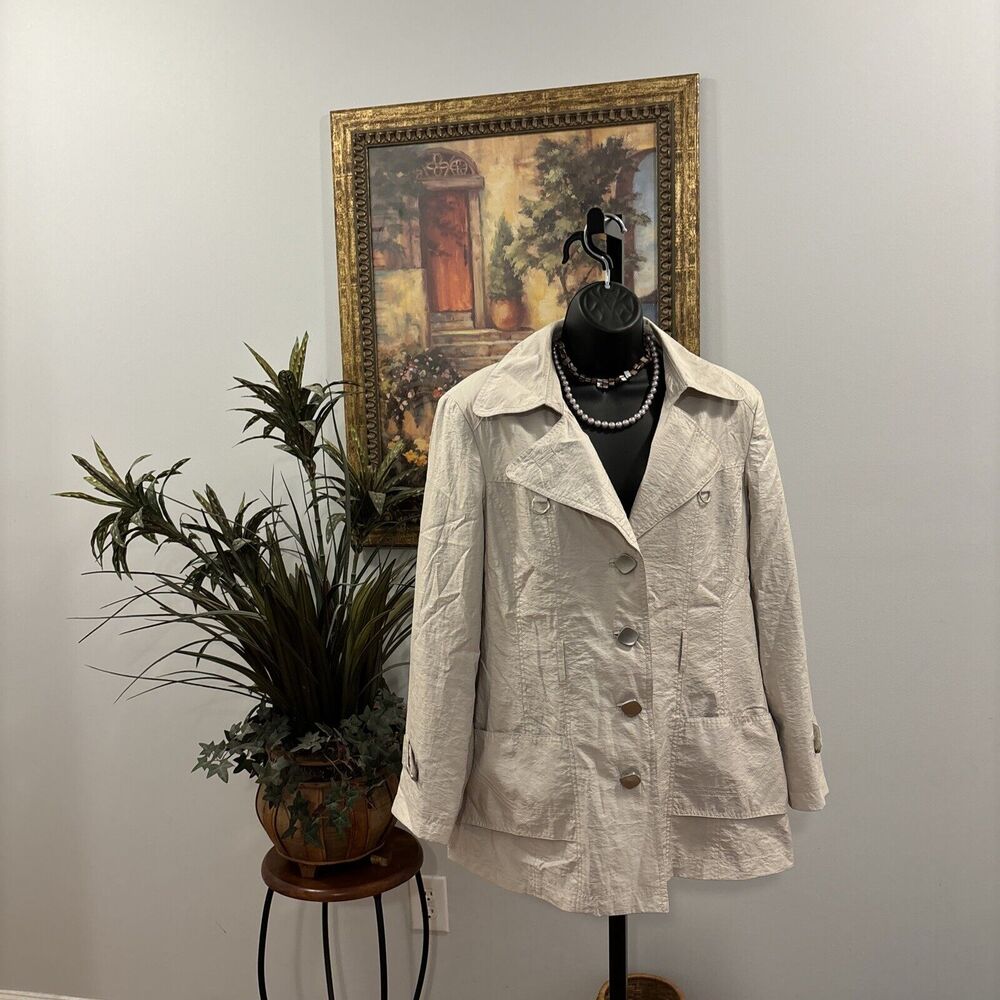 Click Collection Trench Coat‎ Large Beige Pocket Missing Belt Collar Lapel Notch